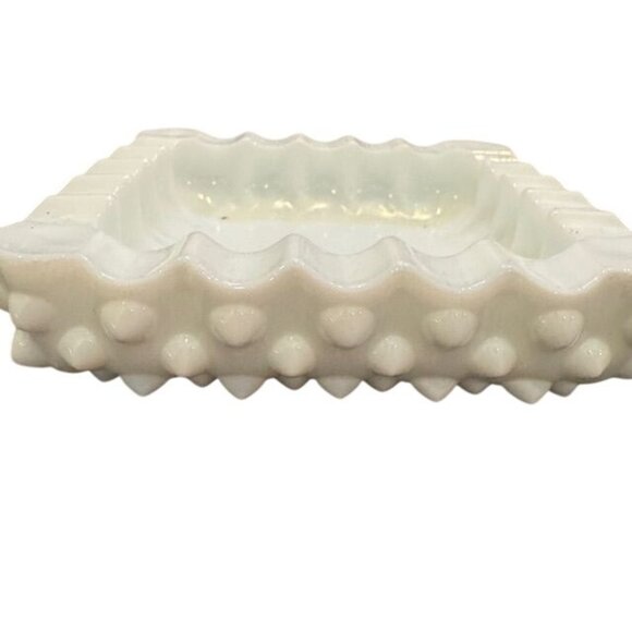 Vintage Fenton Glass Ashtray Hobnail White Milk Glass Square 5" - Picture 1 of 6